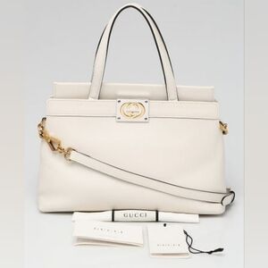 Gucci White Smooth Leather Linea Matisse Interlocking G Small Tote Bag